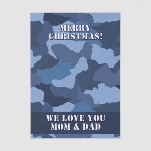 Militair Blauw Camouflage Custom Vrolijk Kerstmis Tissuepapier (Voorkant)