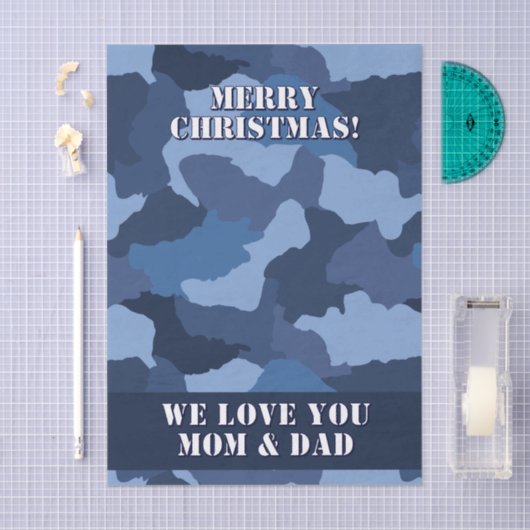Militair Blauw Camouflage Custom Vrolijk Kerstmis Tissuepapier (Craft)