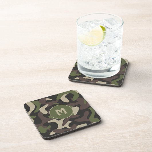 Militair Camouflage Groen Bruin Patroonmonogram Bier Onderzetter (Rechterzijde)