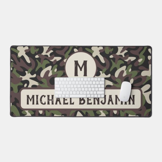Militair Camouflage Groen Bruin Patroonmonogram Bureaumat (Keyboard & Muis)