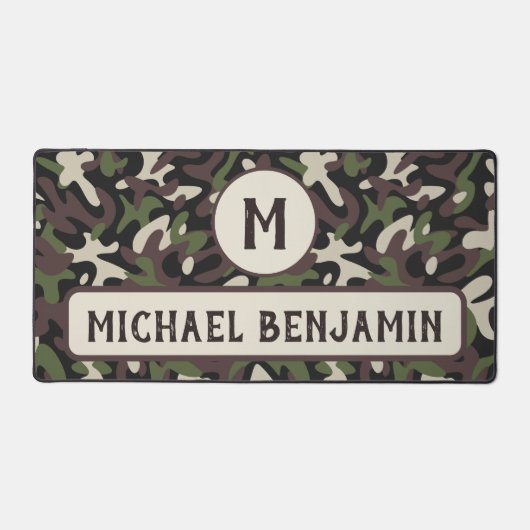 Militair Camouflage Groen Bruin Patroonmonogram Bureaumat (Voorkant)