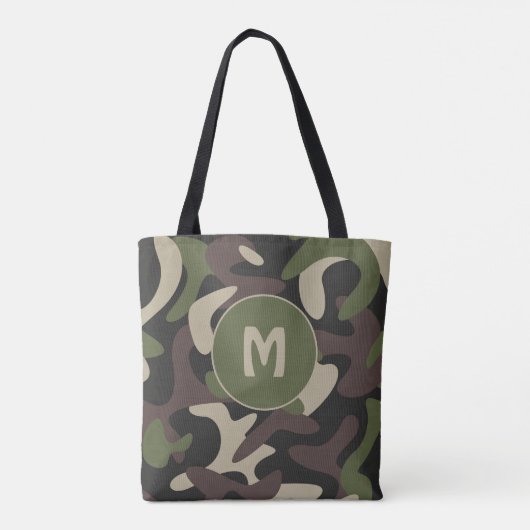 Militair Camouflage Groen Bruin Patroonmonogram Draagtas (Achterkant)