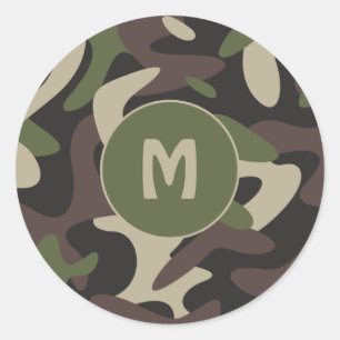 Militair Camouflage Groen Bruin Patroonmonogram Ronde Sticker