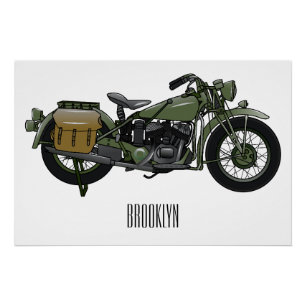 Militair cruiser motorfiets cartoon illustratie perfect poster