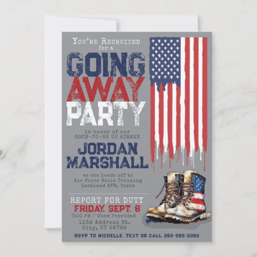 Militair Laarzen Vlag GRIJS Afscheid Afscheidsfees Kaart (Voorkant)