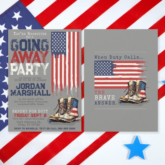 Militair Laarzen Vlag GRIJS Afscheid Afscheidsfees Kaart