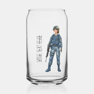 militair meisje bewerkbare tekst blikvorm glas