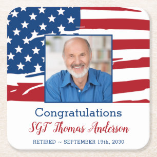 Militair Pensioen Foto Patriottische Amerikaanse V Vierkante Kartonnen Onderzetter