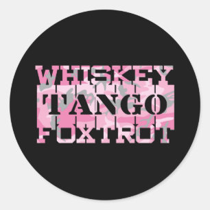Militair Whiskey Tango Foxtrot Roze Camo Ronde Sticker