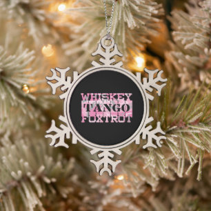 Militair Whiskey Tango Foxtrot Roze Camo Tin Sneeuwvlok Ornament