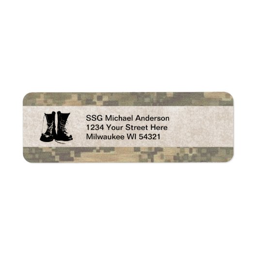 Militaire Camouflage met Army Combat Boots Custom Etiket (Voorkant)