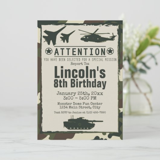 Militaire Camouflage Verjaardagsfeestje Leger Uitn Kaart (Staand voorkant)