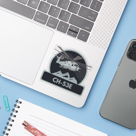 Militaire CH-53E-helikopter Sticker (Laptop met iPhone)