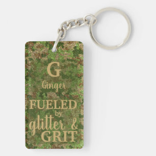 Militaire groene camouflage glitter camo naam sleutelhanger