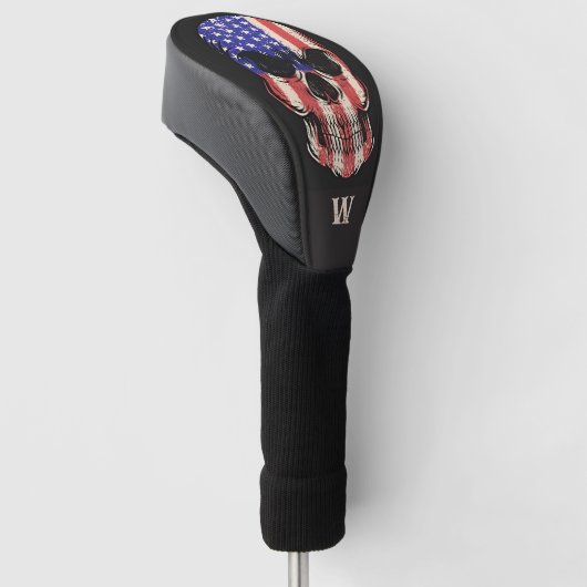 Militaire Grunge USA Vlaggenschedel Monogram Initi Golfheadcover (Schuin)