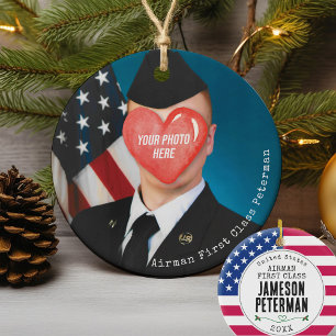 Militaire Kerstcadeau Luchtmachtfoto Soldaat Naam Keramisch Ornament
