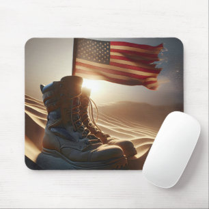 Militaire laarzen met Amerikaanse vlag Muismat