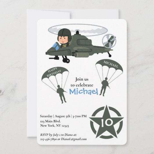 Militaire Leger Helikopter Verjaardag Green Uitnod Feestdagenkaart (Voorkant)