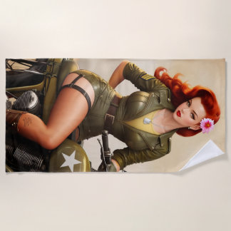 Militaire Motorfiets Pinup Strandlaken