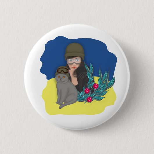 Militaire Oekraïense vrouw Ronde Button 5,7 Cm (Voorkant)