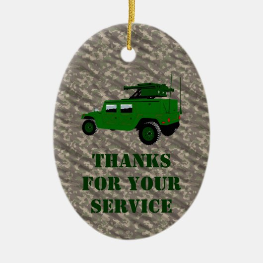 Militaire offroad truck slepen raketwerper keramisch ornament (Voorkant)