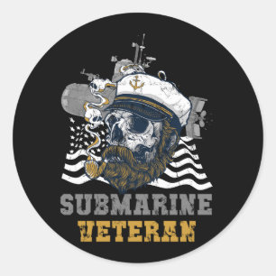 Militaire Onderzeeboot Veteraan Skull Captai Ronde Sticker