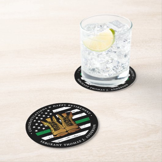 Militaire pensionering Thin Green Line Flag Army Ronde Kartonnen Onderzetter (Insitu)