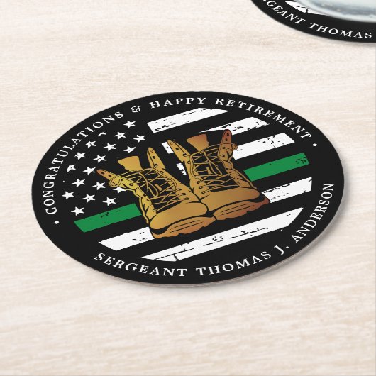 Militaire pensionering Thin Green Line Flag Army Ronde Kartonnen Onderzetter (Gebogen)