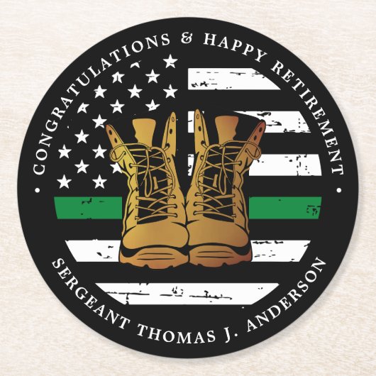 Militaire pensionering Thin Green Line Flag Army Ronde Kartonnen Onderzetter (Voorkant)