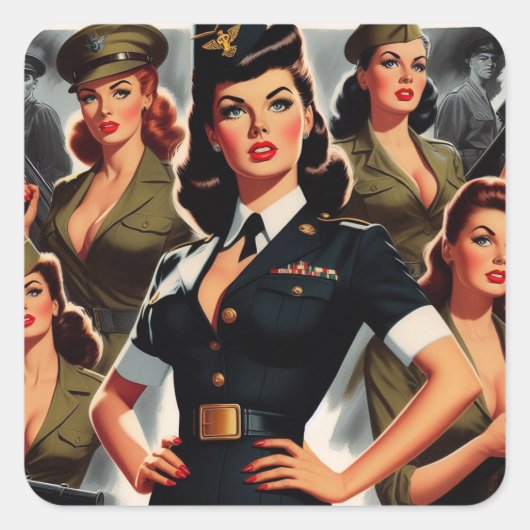  Militaire Pin-up Vierkante Sticker (Voorkant)