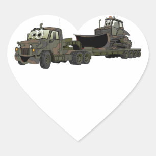 Militaire Semi Bulldozer Flatbed Cartoon Hart Sticker