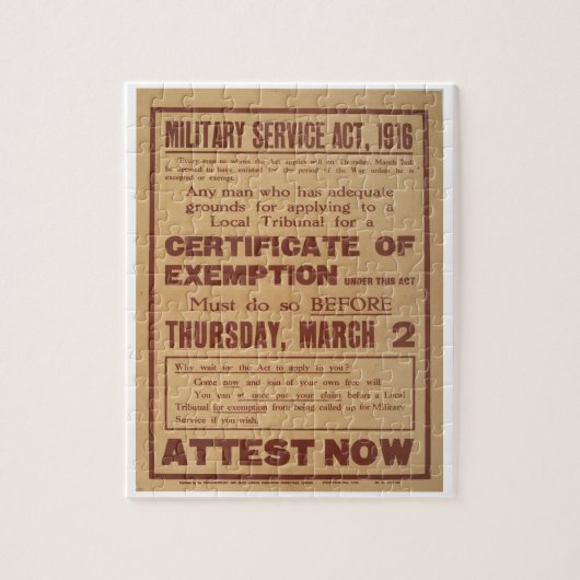 Militaire Service Act,Propaganda Poster Legpuzzel (Verticaal)