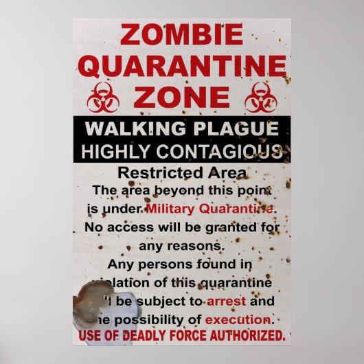 Militaire signalisatie Zombie Quarantine Poster (Voorkant)
