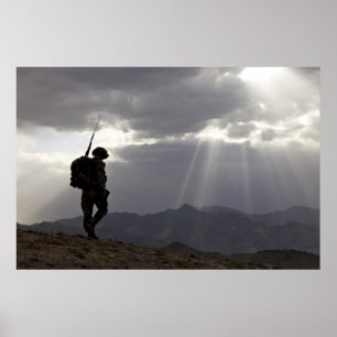 Militaire silhouettes in God, we vertrouwen Poster