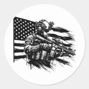 Militaire soldaat Amerikaanse vlag Patriottische k Ronde Sticker