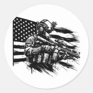 Militaire soldaat Amerikaanse vlag Patriottische k Ronde Sticker