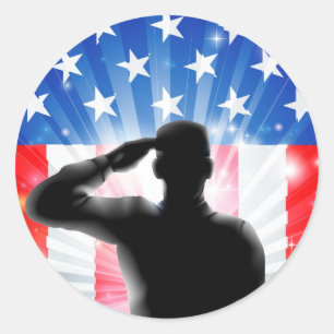 Militaire soldaat van de Amerikaanse vlag salueren Ronde Sticker