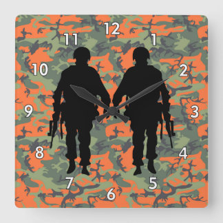 Militaire soldaat/Warrior Silhouette met Camo Vierkante Klok
