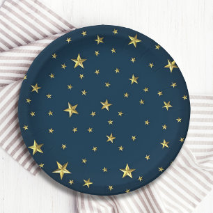 Militaire stijl Navy Blue Gold 3D Stars Papieren Bordje