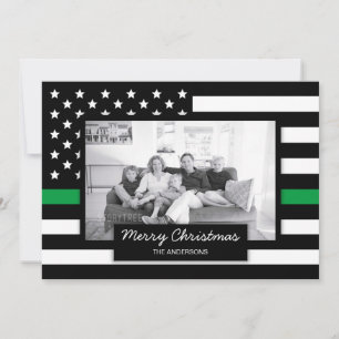 Militaire Thin Green Line American Flag Photo Card Feestdagenkaart