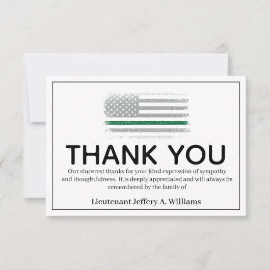Militaire Thin Green Line Dank u Bereavement Bedankkaart (Voorkant)