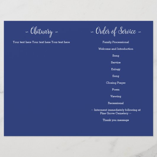 Militaire USA Drapeau Programme de funérailles du  (Dos)