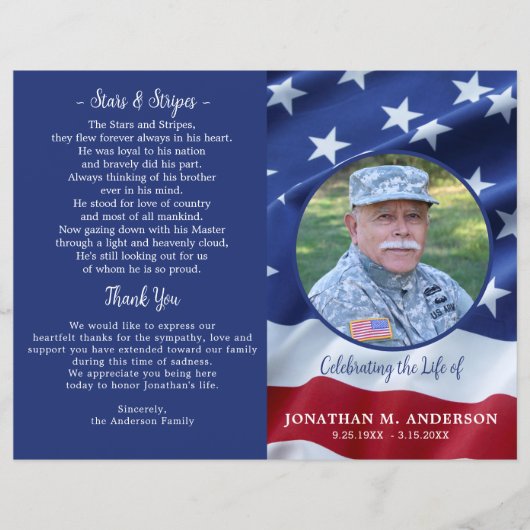 Militaire USA Drapeau Programme de funérailles du  (Devant)