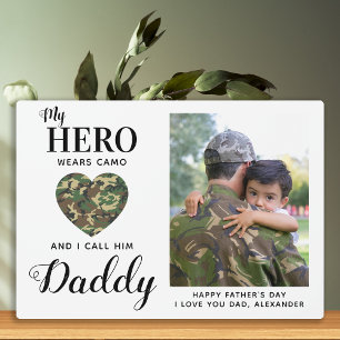 Militaire vader Mijn Hero draagt Camo Fathers Dag  Fotoplaat