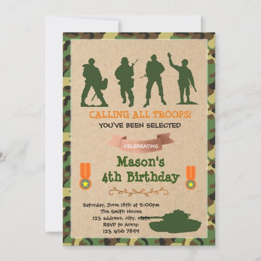 Militaire verjaardagsuitnodiging van het leger van kaart (Voorkant)
