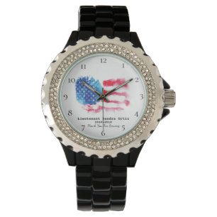*~* Militaire Veteraan Rood Wit Blauw US Flag Lady Horloge