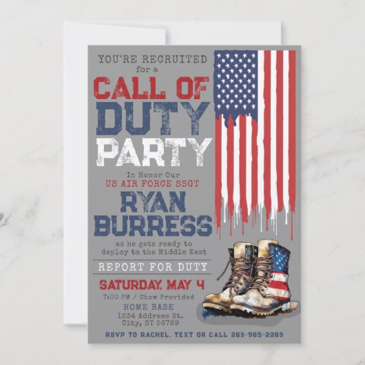 Militaire VS vlag GRIJZE INZET Afscheidsfeest Kaart (Voorkant)