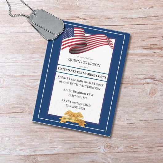 Military Retirement Invitation Flag Gold Crest