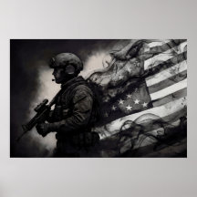 Military Smoke Ink American Flag Black & White Art