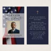 Military USA Flag Photo Cross Funeral Prayer Card (Devant & derrière)